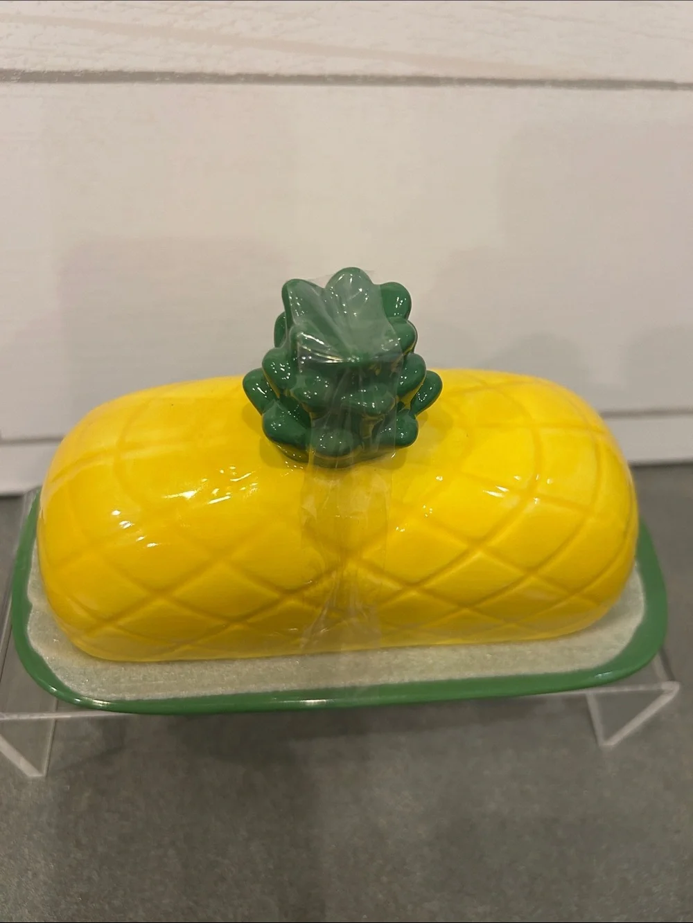 Ceramic Pineapple Butter Dish in Yellow and Green